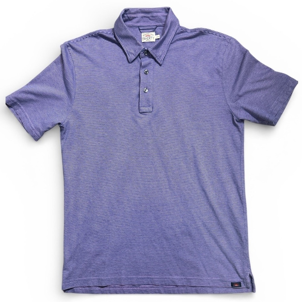 FAHERTY BRAND Mens Purple Blue Stripe Short Sleeve Polo‎ Shirt Size M